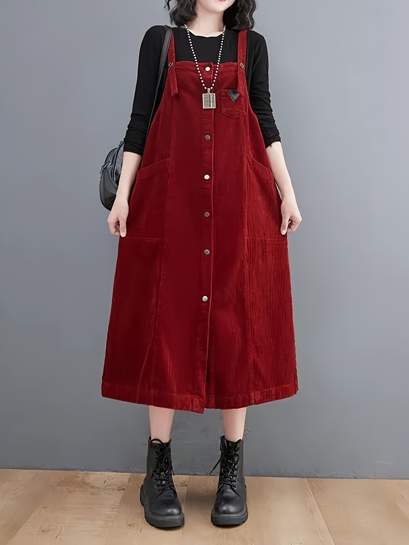 Women'S Vintage Corduroy Dress - Sleeveless A-Line Midi Dress with Pockets, Loose Fit Casual Elegant Solid Color Spring/Fall Dress for Women, Spring Fashion, Retro Style, Durable Construction, Fashion Lovers