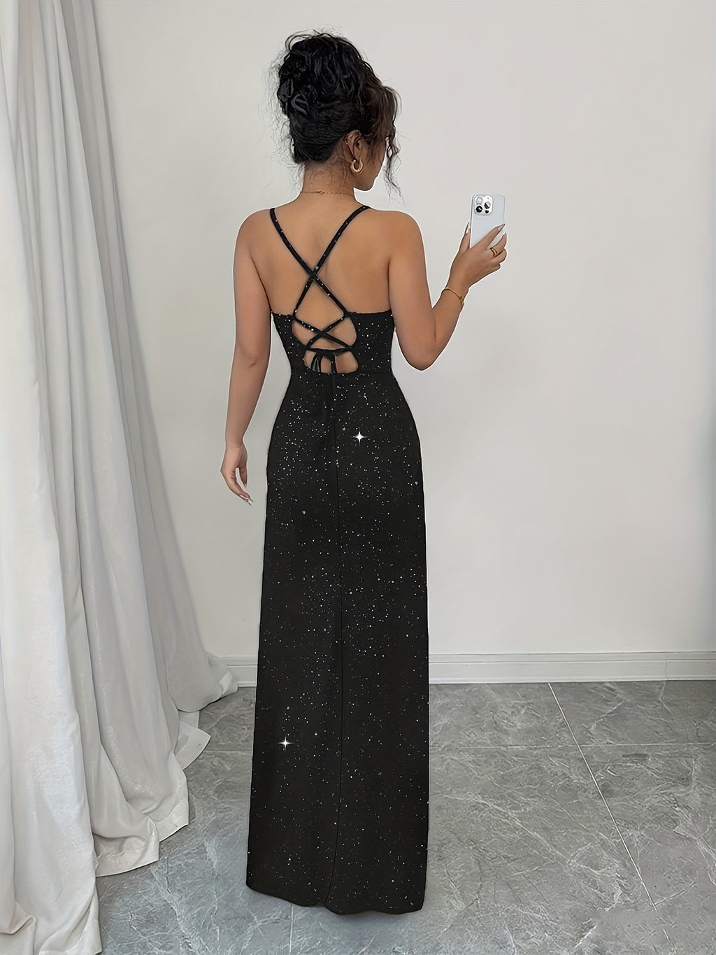 Women'S Elegant Off-Shoulder/One-Shoulder Wedding Bridesmaid Dress with Sequin Hem - Floor-Length Formal Party & Wedding Gown, Solid Color (/Navy/) - Spring/Fall Season, Machine Washable Evening Gown for Bridal, Prom, Graduation - Luxury Formal Even