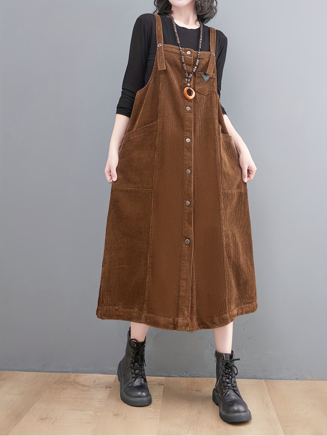 Women'S Vintage Corduroy Dress - Sleeveless A-Line Midi Dress with Pockets, Loose Fit Casual Elegant Solid Color Spring/Fall Dress for Women, Spring Fashion, Retro Style, Durable Construction, Fashion Lovers