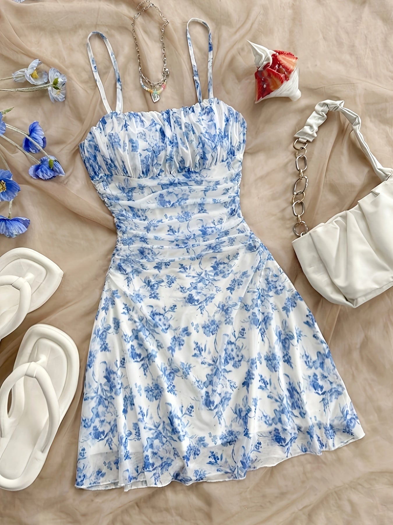 Women's New Floral Print Halter Dress Fashionable Elegant Suitable for All Seasons