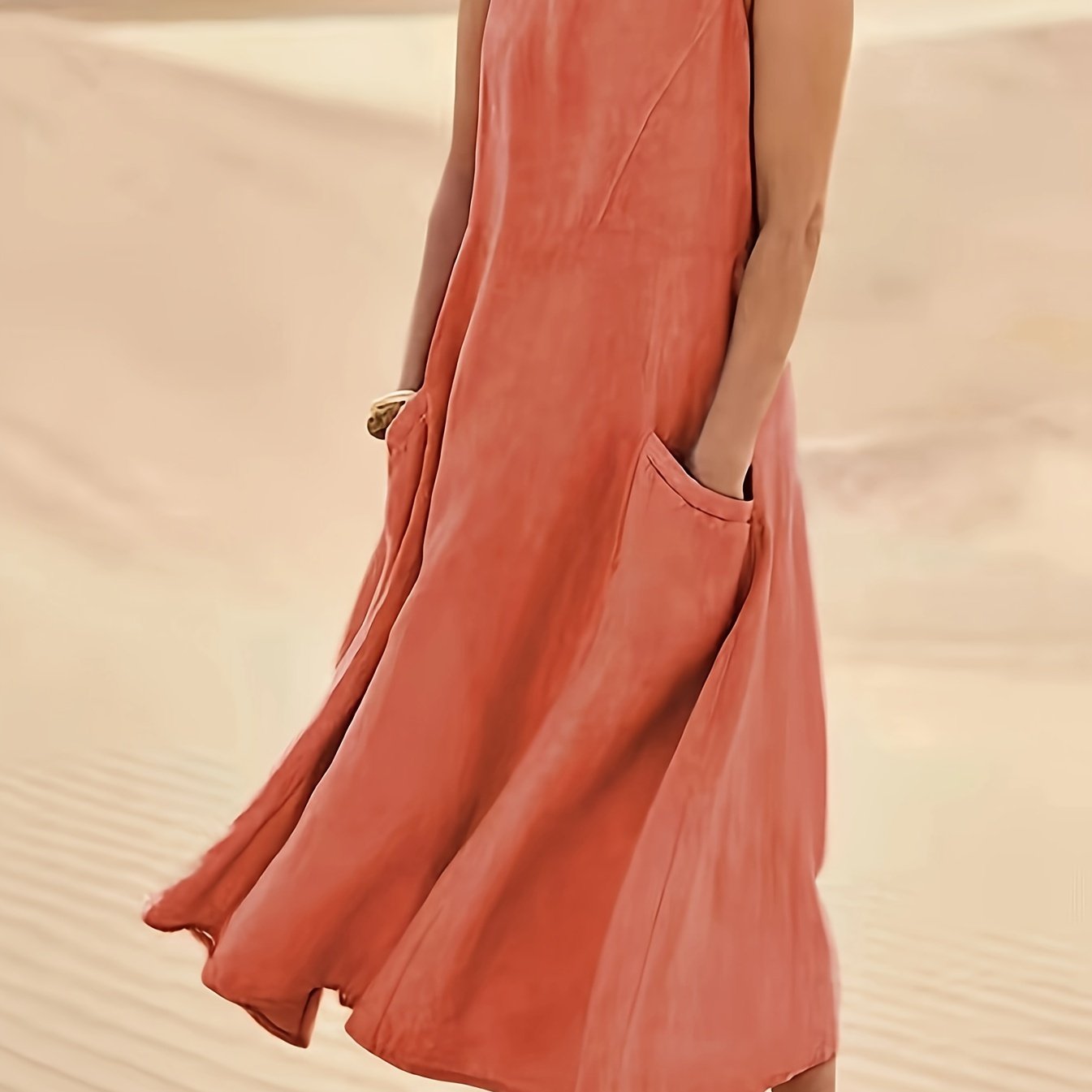 Effortless Elegance: Sleeveless A-Line Dress with Pockets
