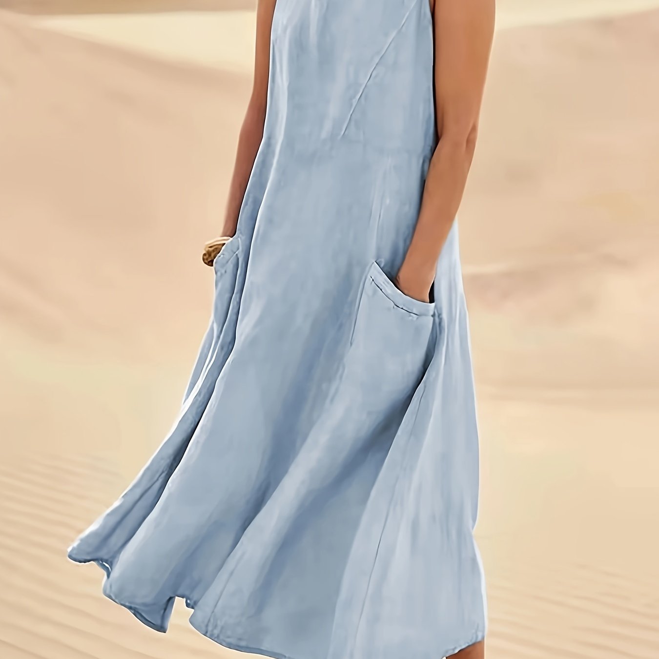 Effortless Elegance: Sleeveless A-Line Dress with Pockets