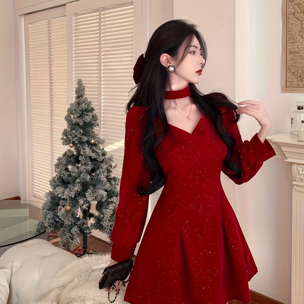 Elegant Black Velvet A-Line Evening Dress