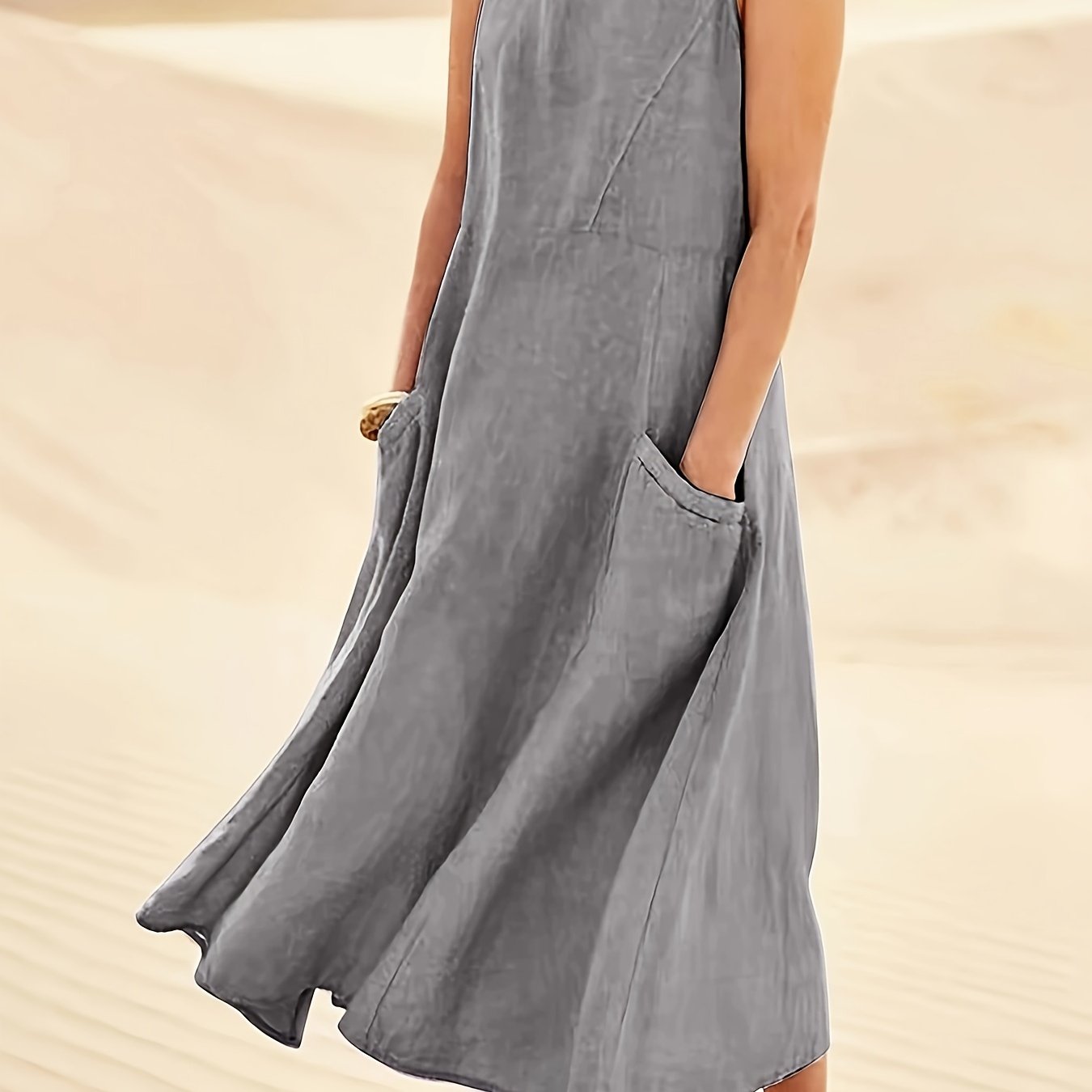 Effortless Elegance: Sleeveless A-Line Dress with Pockets