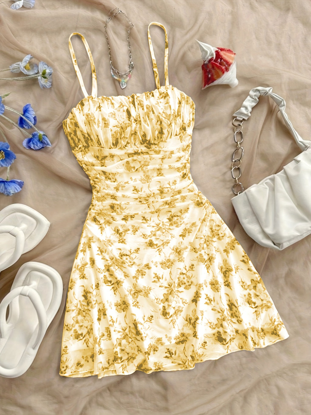 Women's New Floral Print Halter Dress Fashionable Elegant Suitable for All Seasons