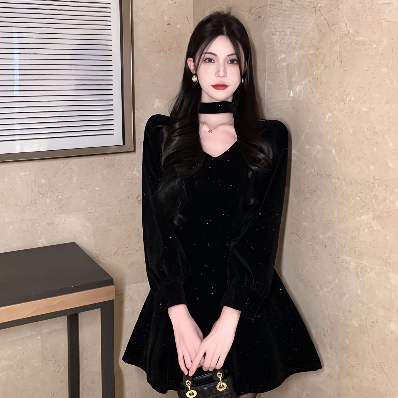 Elegant Black Velvet A-Line Evening Dress