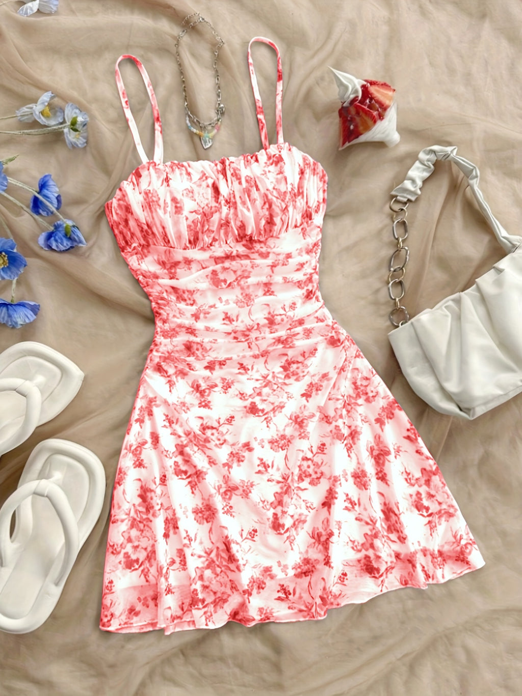 Women's New Floral Print Halter Dress Fashionable Elegant Suitable for All Seasons