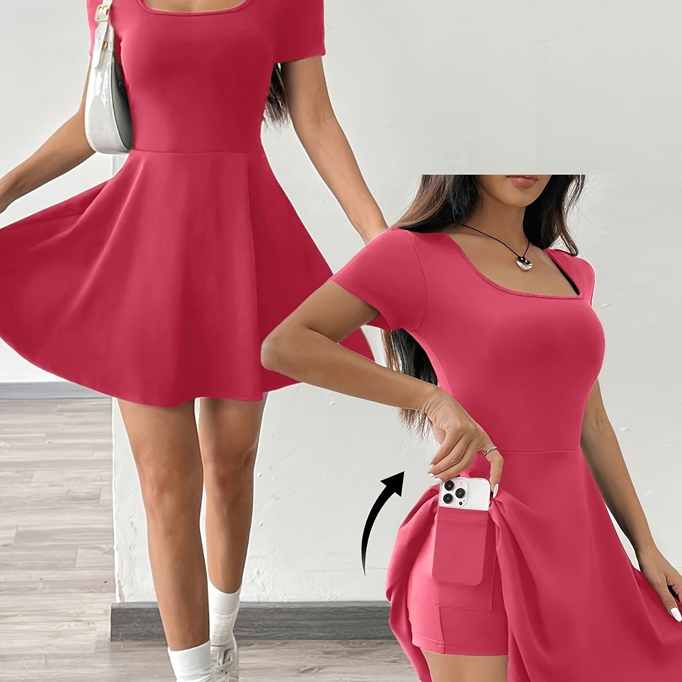 Elegant Pink Short Sleeve Dress - Summer Comfort Fit