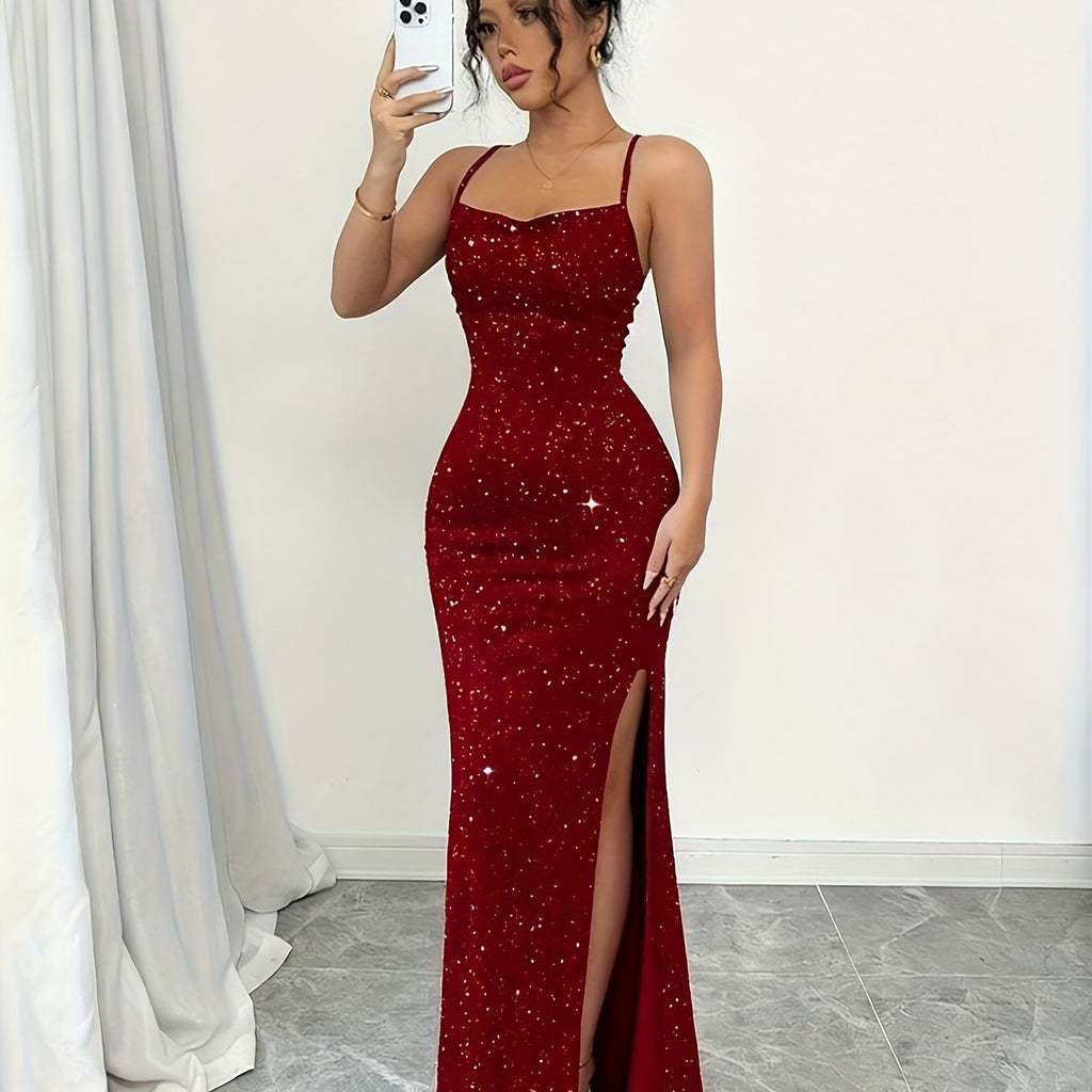 Elegant Off-Shoulder Sequin Bridesmaid Dress