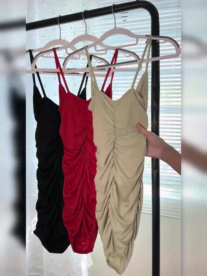 Women's Sexy V-Neck Spaghetti Strap Bodycon Mini Dress - Stretchy Semi-Sheer Cross Front Summer Dress, Machine Washable Red Party & Night Out Dress for Spring/Summer, Evening Wear, Ruched Bodice, Highelasticity Fabric