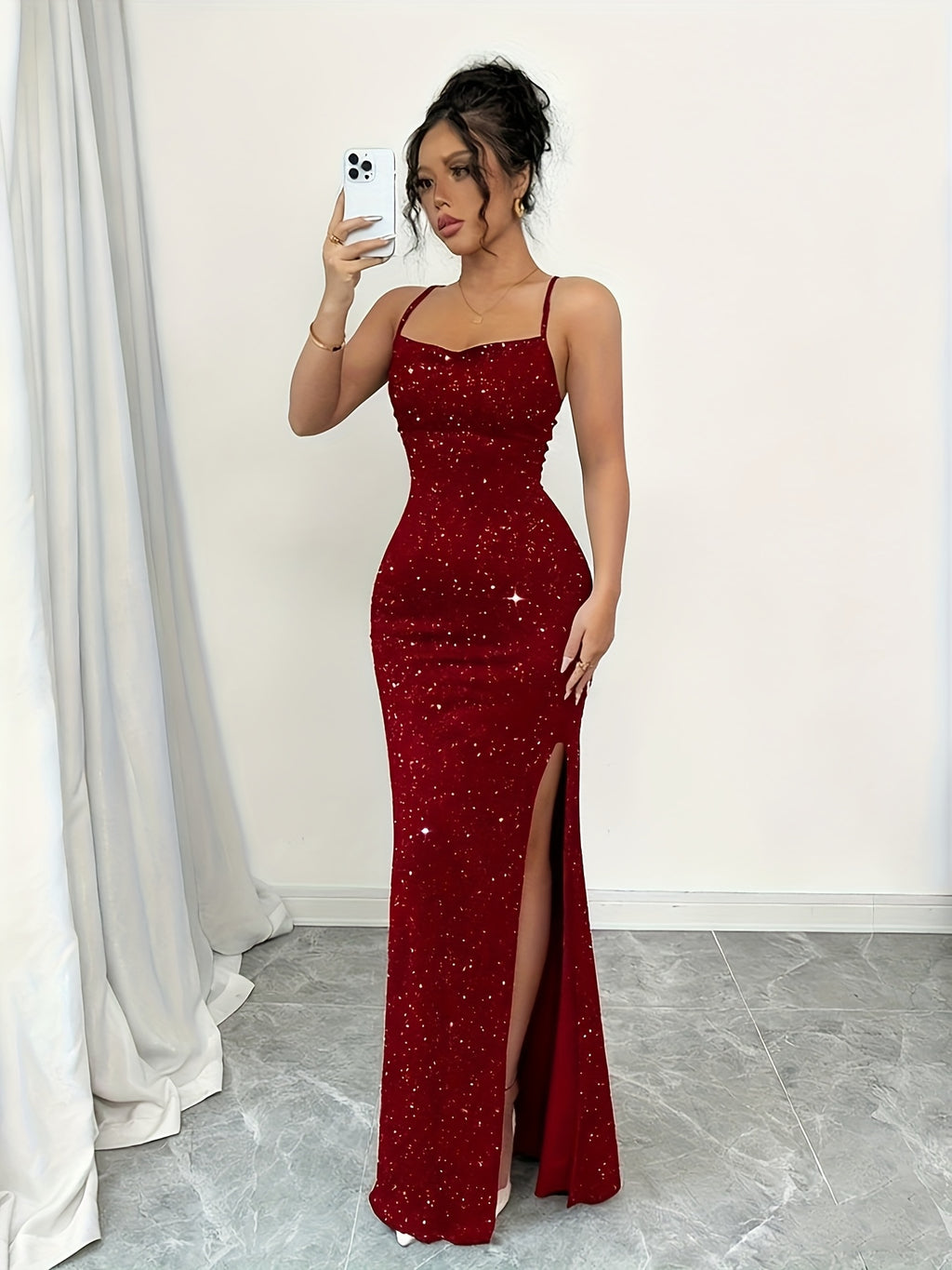 Women'S Elegant Off-Shoulder/One-Shoulder Wedding Bridesmaid Dress with Sequin Hem - Floor-Length Formal Party & Wedding Gown, Solid Color (/Navy/) - Spring/Fall Season, Machine Washable Evening Gown for Bridal, Prom, Graduation - Luxury Formal Even
