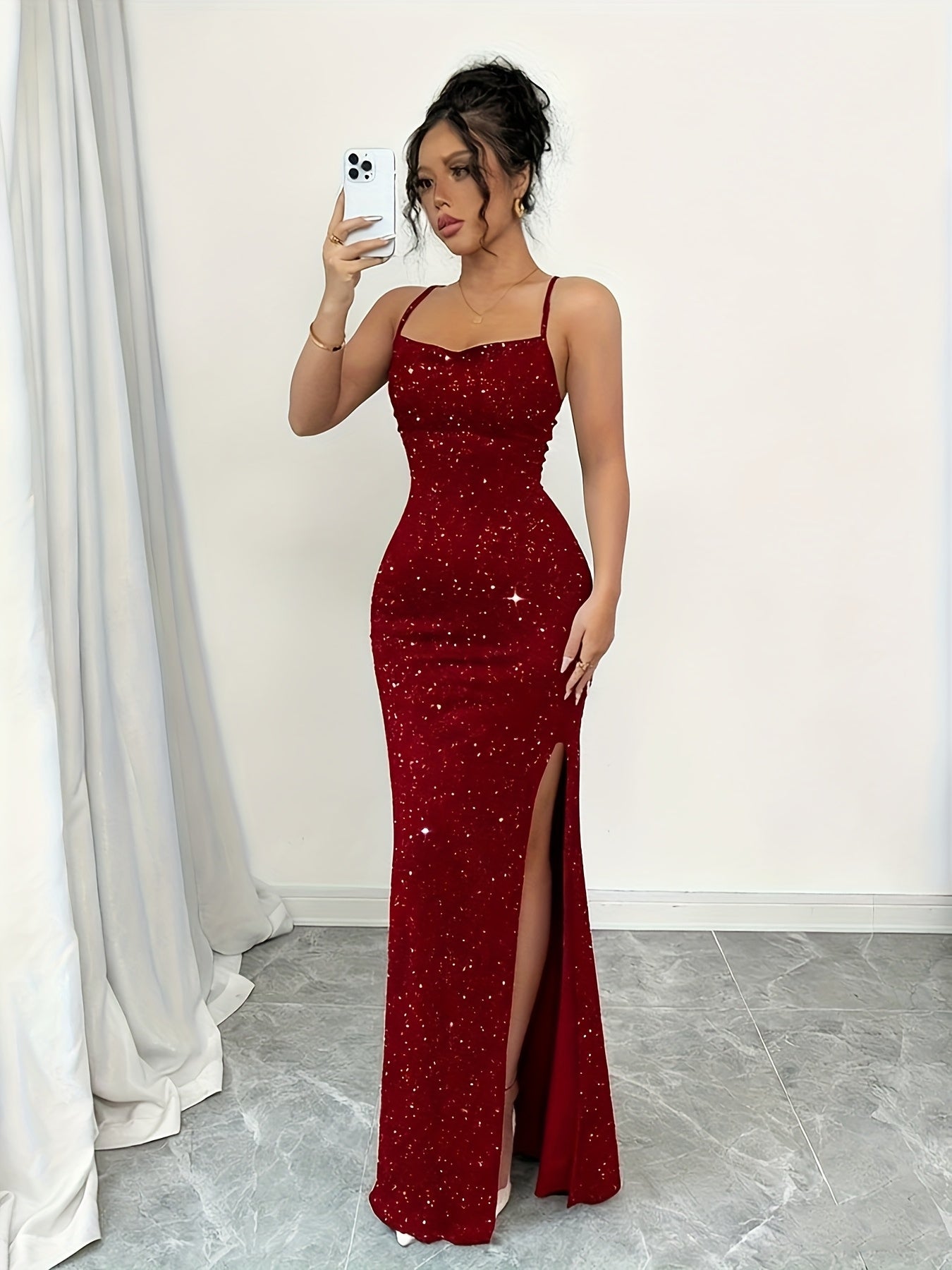 Women'S Elegant Off-Shoulder/One-Shoulder Wedding Bridesmaid Dress with Sequin Hem - Floor-Length Formal Party & Wedding Gown, Solid Color (/Navy/) - Spring/Fall Season, Machine Washable Evening Gown for Bridal, Prom, Graduation - Luxury Formal Even
