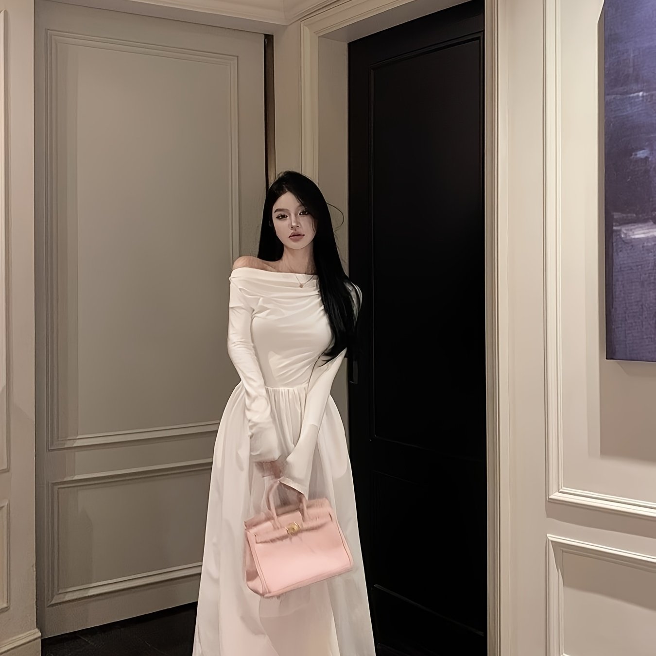 Elegant Off-the-Shoulder A-Line Maxi Dress with Pockets