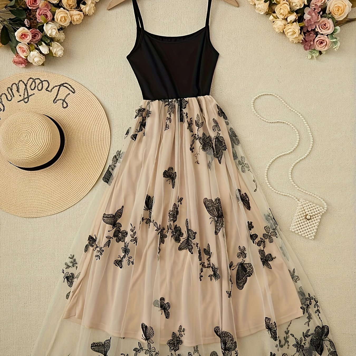 Elegant Lace & Tulle Embroidered Backless Cami Dress