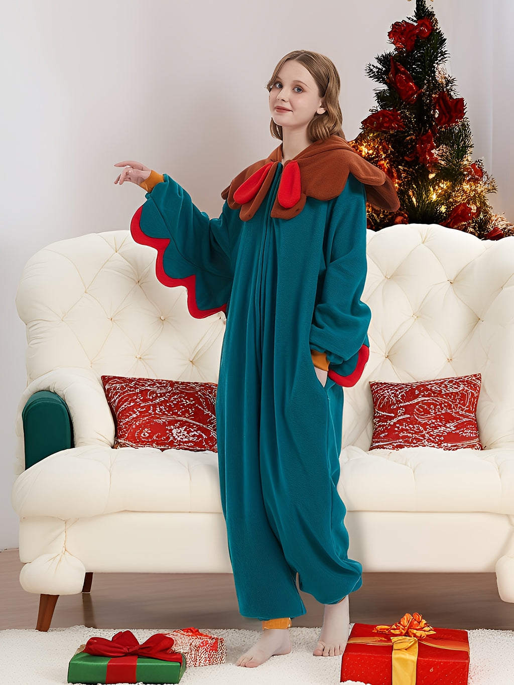 Music Festival Cartoon Hooded Pajama Jumpsuit, Cute Long Sleeve Zipper Pajamas, Women's Lingerie & Sleepwear