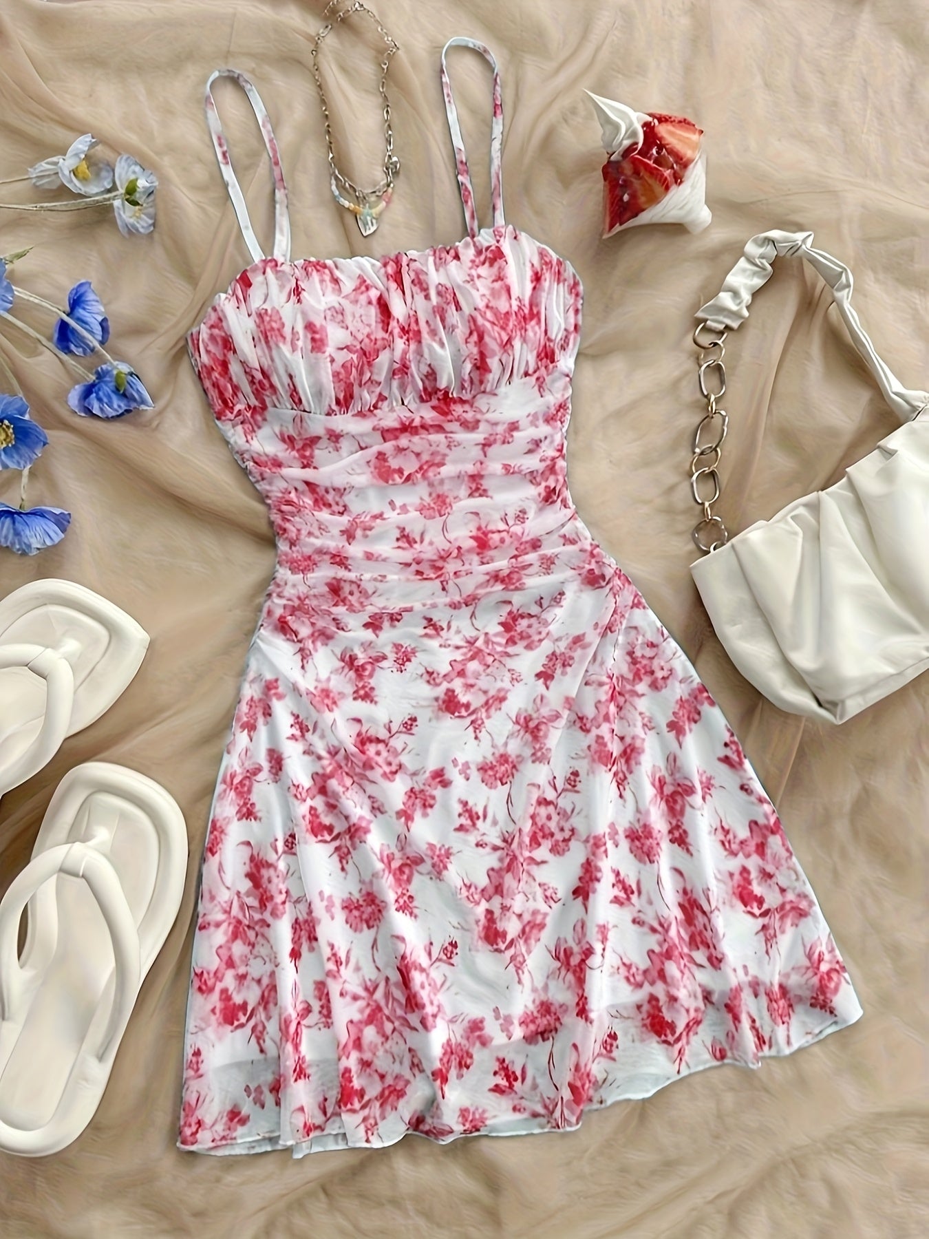 Women's New Floral Print Halter Dress Fashionable Elegant Suitable for All Seasons