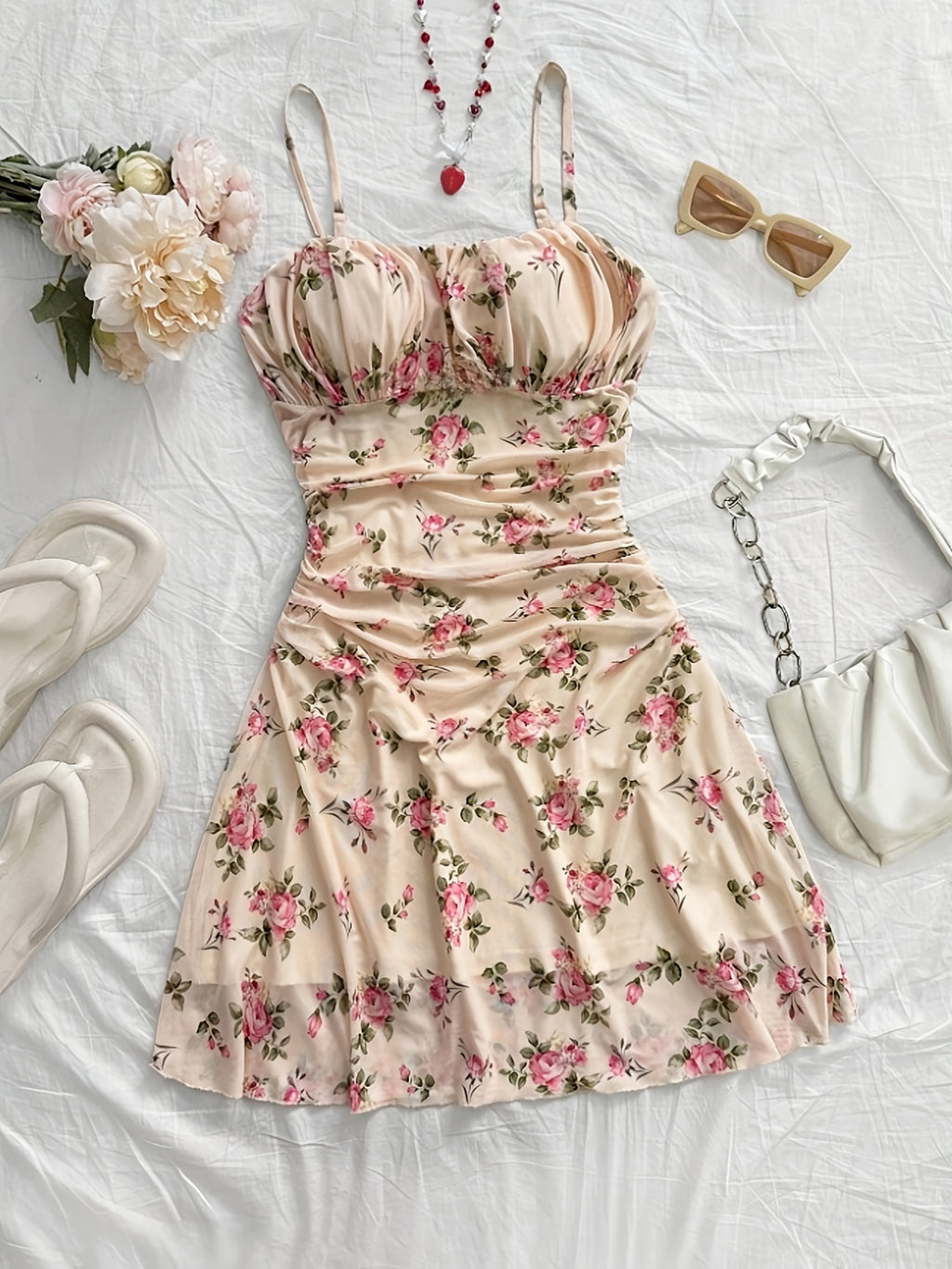 Women's New Floral Print Halter Dress Fashionable Elegant Suitable for All Seasons