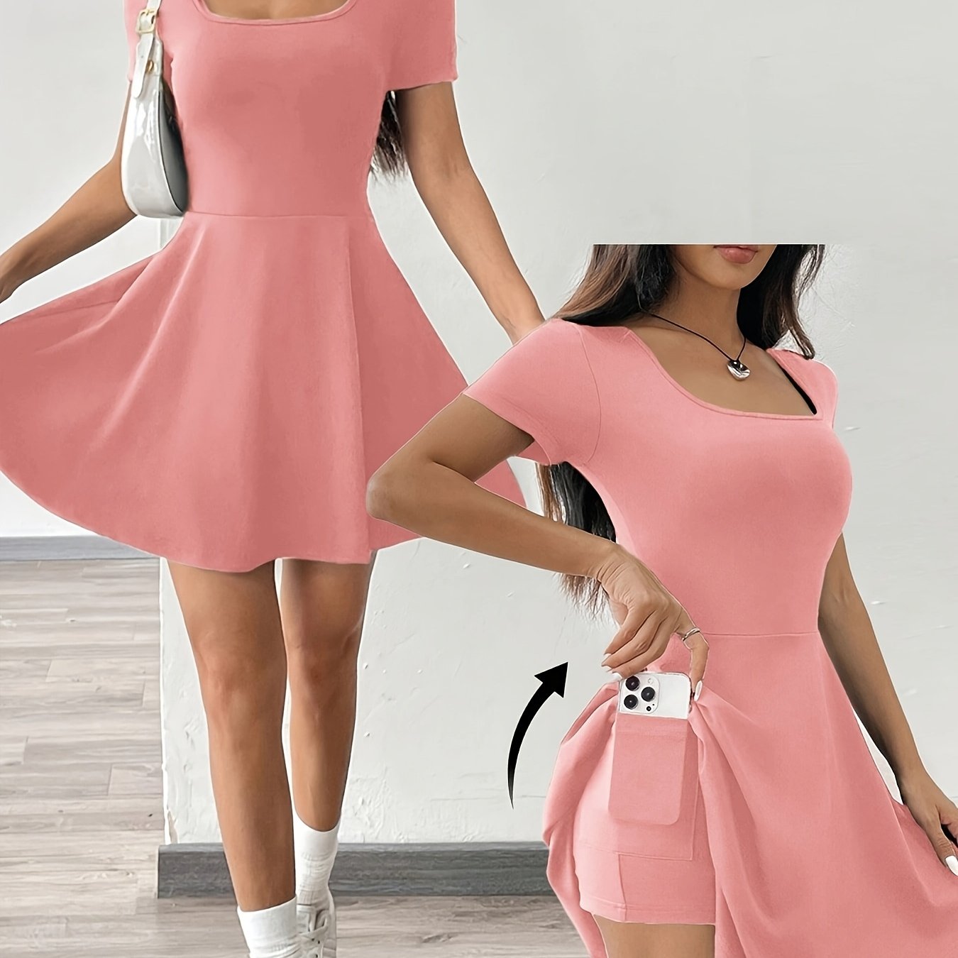 Elegant Pink Short Sleeve Dress - Summer Comfort Fit