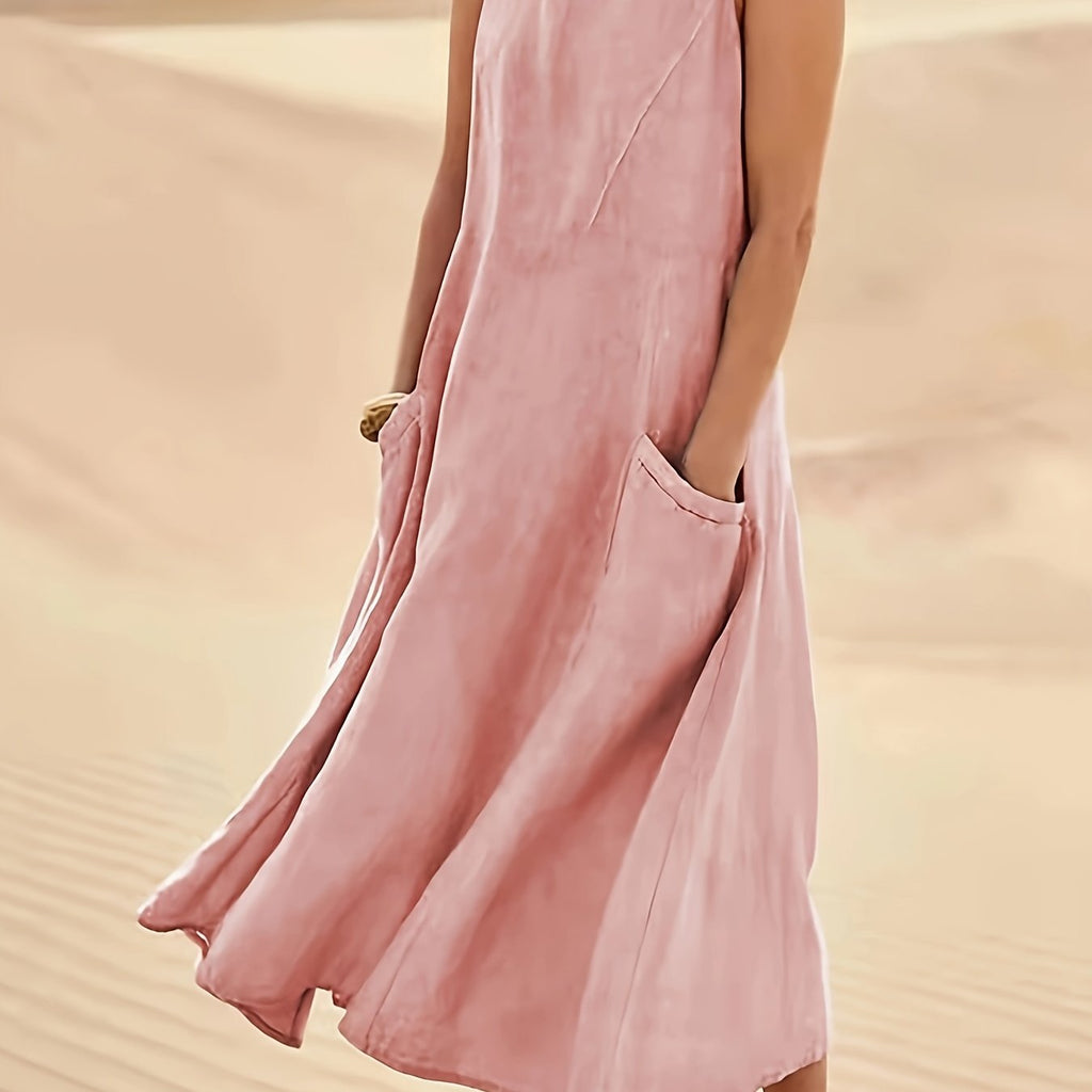 Effortless Elegance: Sleeveless A-Line Dress with Pockets