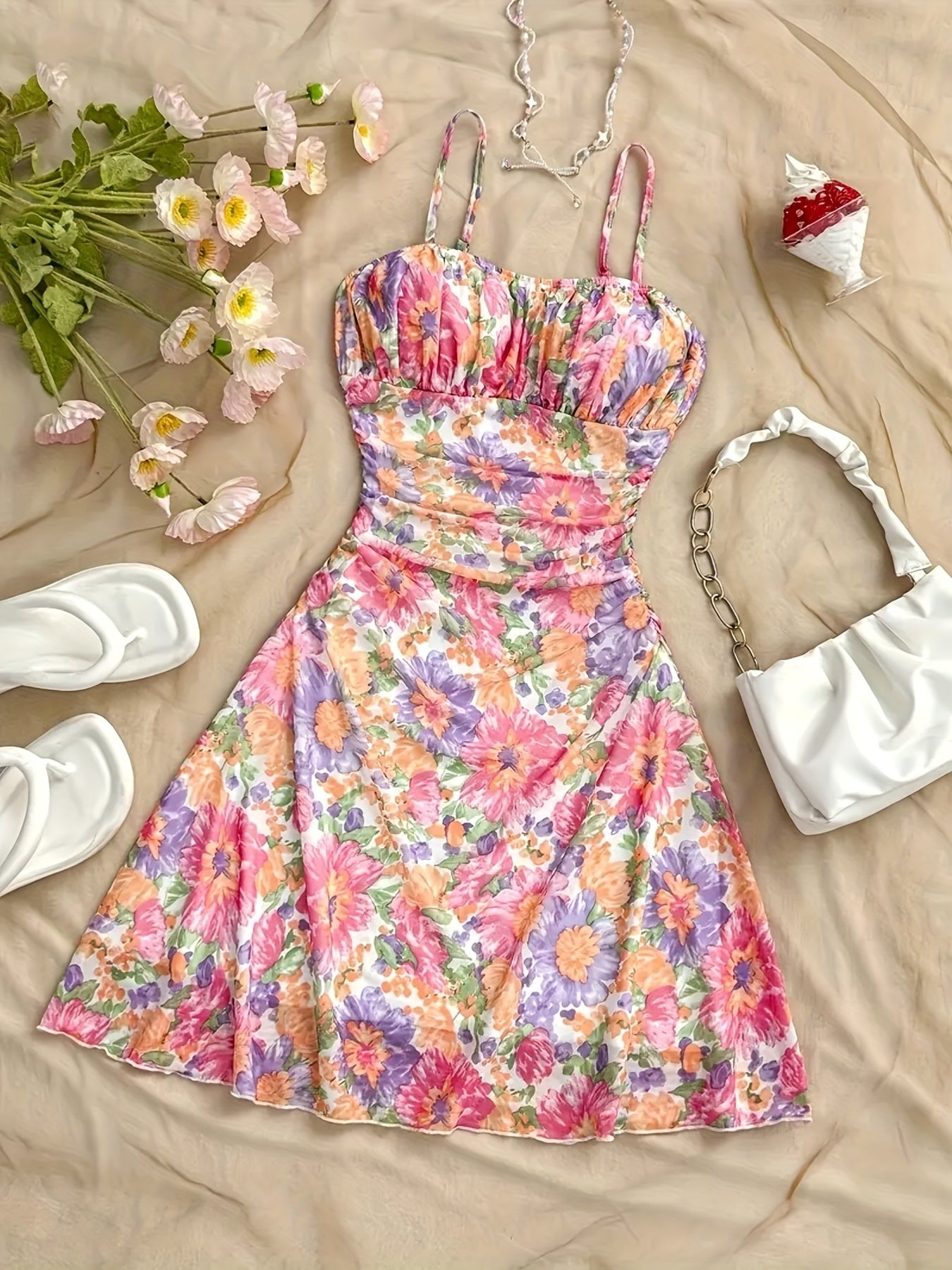 Women's New Floral Print Halter Dress Fashionable Elegant Suitable for All Seasons